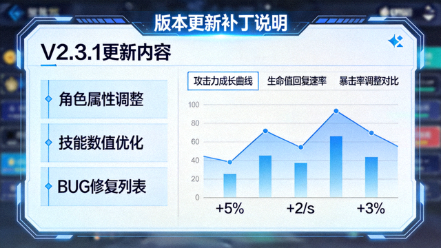 游戏版本更新补丁说明与数据面板界面